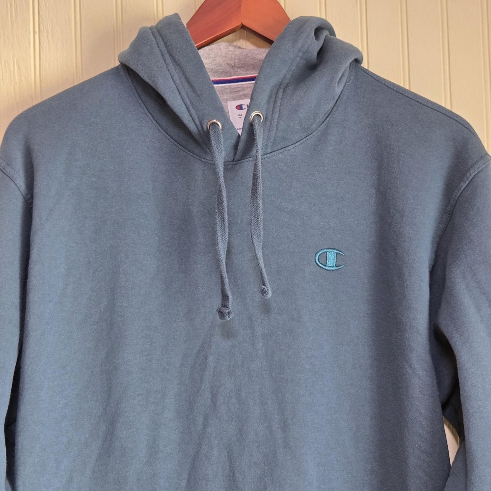 Champion‎ Hoodie Mens Medium Blue Fleece Pullover Embroidered C Logo Top